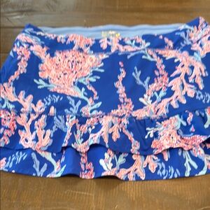 Lilly Pulitzer Blue and Pink Bubble Mini Skirt with Ruffles